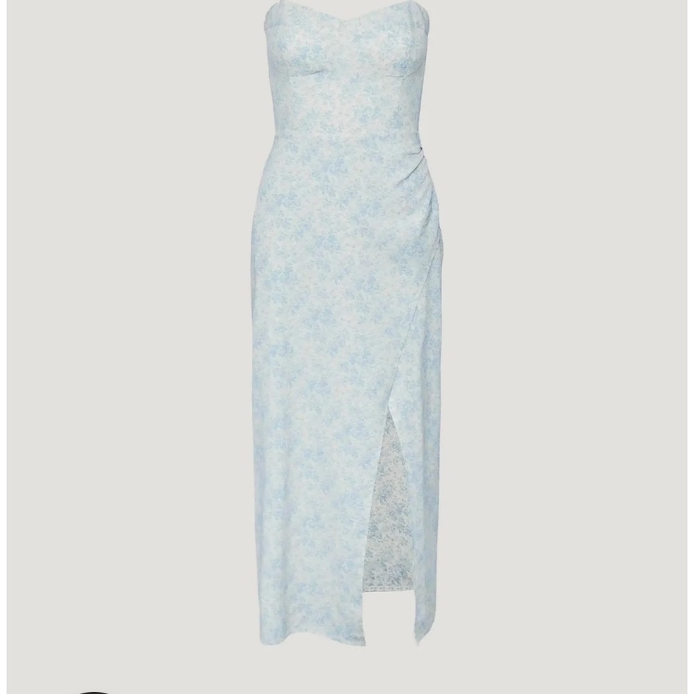 OAK + FORT Floral Midi Dress in light blue and white